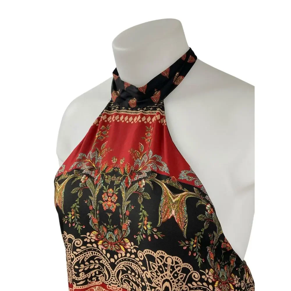 Free People Women's Multicolor Halter Sleeveless Scarf Print Maxi Dress Size L